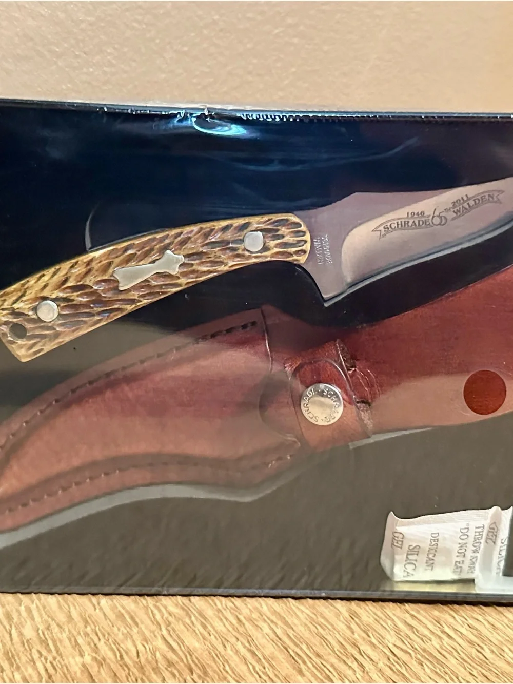 Schrade-Walden 65th Anniversary Tin with Peach Seed Bone Handle Knife and Sheath